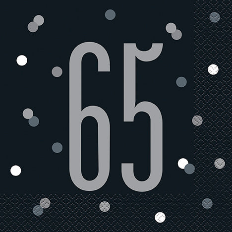 65th Birthday Black Lunch Napkins | 16ct