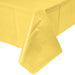Enhance your event with this high-quality light yellow plastic tablecover. Measuring 54"x108", it provides ample coverage for most tables, protecting them from spills and stains. Perfect for weddings, parties, and any special occasion. Durable and easy to clean, this tablecover is a practical and elegant choice.