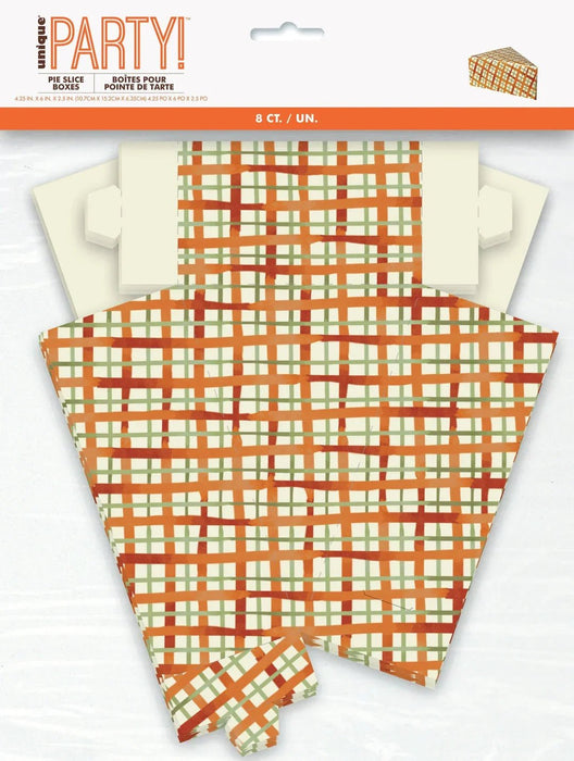 Thanksgiving Gingham Pie Slice Take Home Boxes 4.25" x 6" x 2.5" | 8 ct - Zurchers