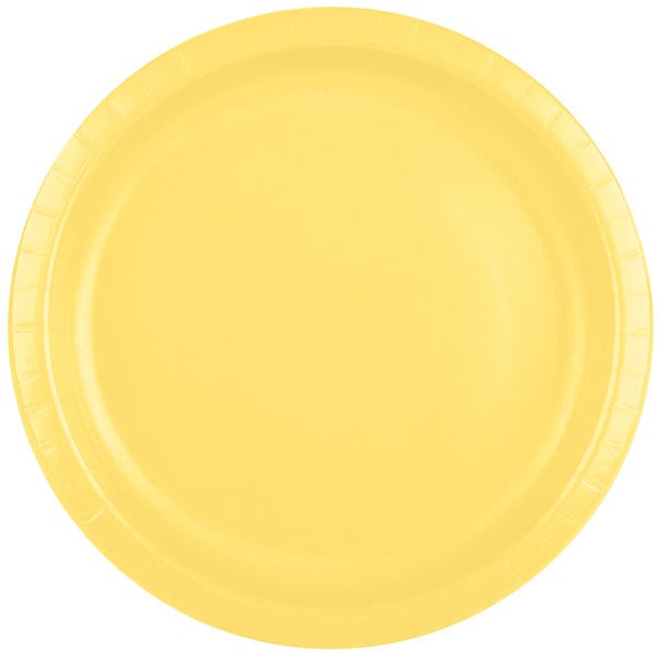 Add a pop of color to your next party or event with these 10" Light Yellow Round Dinner Paper Plates! Perfect for serving dinner on, these plates are both durable and vibrant. With 24 plates in each pack, you'll have plenty to go around. Party on!