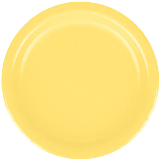 Add a pop of color to your next party or event with these 7" Light Yellow Round Dessert Paper Plates! Perfect for serving your treats and snacks on, these plates are both durable and vibrant. With 24 plates in each pack, you'll have plenty to go around. Party on!