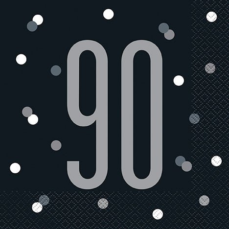 90th Birthday Black Lunch Napkins | 16ct