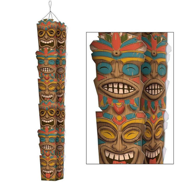 Vintage Tiki Totem Pole Cardstock Hanging Decoration, 5ft | 2ct