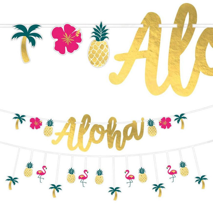 Metallic Aloha Summer Luau Cardstock Banners, 12ft | 2ct