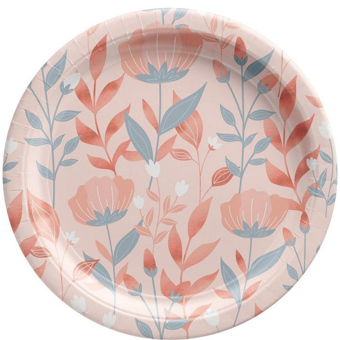 Elevate your dining experience with our Rose Gold Floral Paper Dinner Plates! Each pack includes 20 10-inch plates featuring a stunning pink, gray, and metallic rose gold design. Perfect for any elegant occasion, these plates will add a touch of sophistication to your table setting.