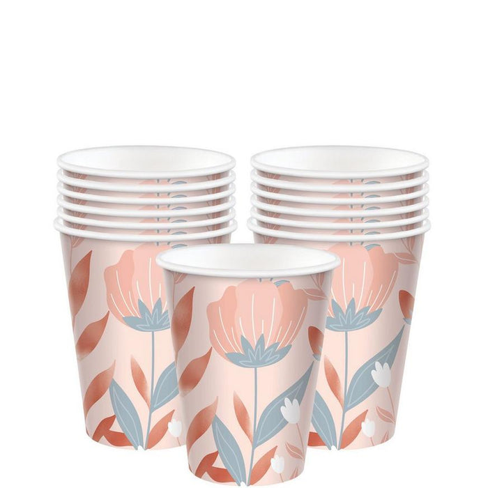 Enhance your next event with these elegant 12oz rose gold floral paper cups. With a pack of 20, you'll have enough for all your guests. The intricate floral design adds a touch of luxury to any occasion. Durable and stylish, these cups are guaranteed to impress.