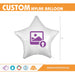 A sample Custom Image White Mylar Star Balloon with a sample upload image icon.