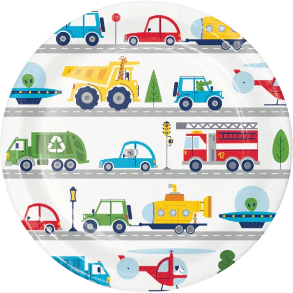 Transportation Time Lunch Paper Plates 9" | 8 ct - Zurchers