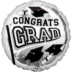 Congrats Grad 18" Round Mylar Balloon - Silver
