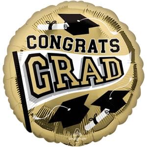 Congrats Grad 18" Round Mylar Balloon - Gold