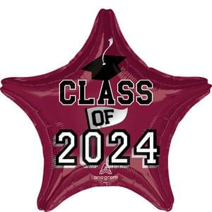 Class of 2024 18" Star Mylar Balloon - Berry