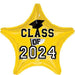 Class Of 2024 18" Star Mylar Balloon - Yellow