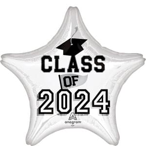 Class Of 2024 Star Mylar Balloon 18" - White