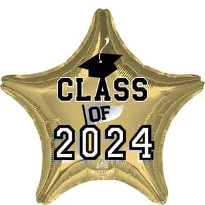 Class of 2024 18" Star Mylar Balloon - Gold