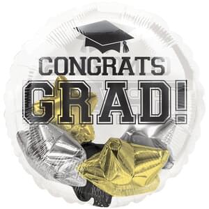 Congrats Grad Mylar Balloon w/ Black, Silver, Gold Stars Inside - 20"