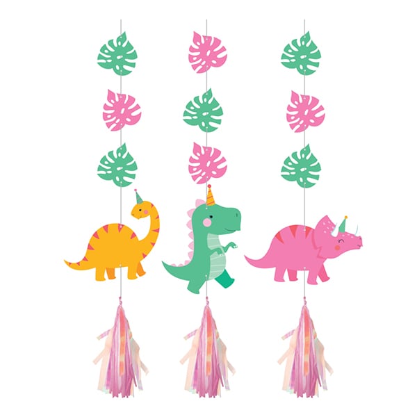 Girl Dino Party Hanging Decorations | 3ct