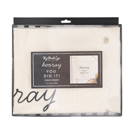 A packaged 24-Inch Graduation Hooray Canvas Banner.