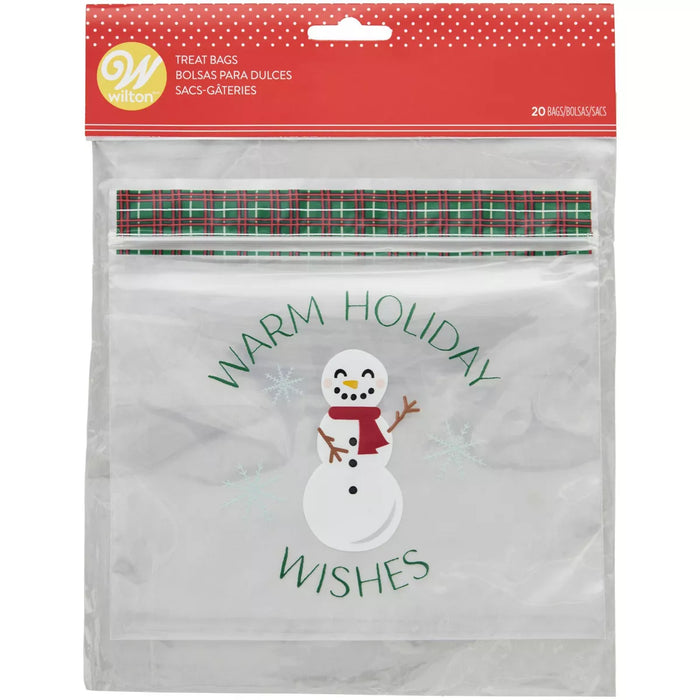 A package of 20 7-inch by 6.5-inch Wilton Christmas Snowman resealable bags