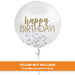 1 24 inch clear latex ballon with confetti.  The balloon features "Happy Birthday" in gold print.