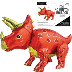 Air Filled Red Playful Triceratops Dinosaur 4d Balloon 36" | 1ct