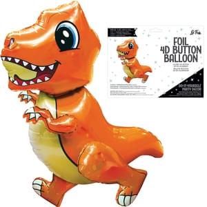 Air Filled Orange Playful T-Rex Dinosaur 4d Balloon 36" | 1ct
