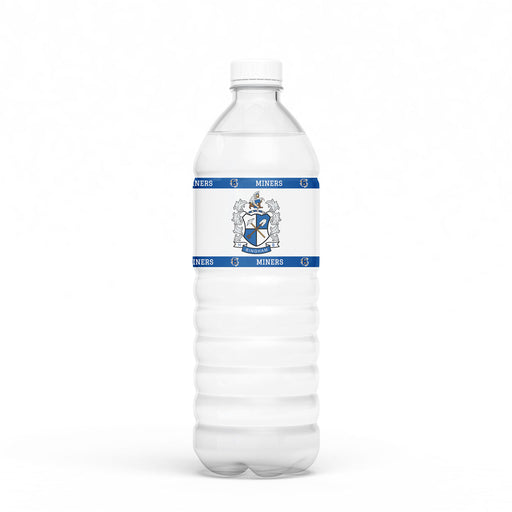 A water bottle with a Bingham High School Water Bottle Label on it.