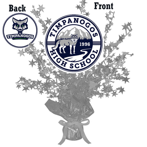 A 13.5" Timpanogos High School Centerpiece Spray. Images shows front and back graphics.