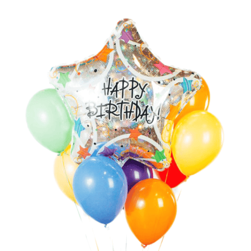 Happy Birthday Silver Star Balloon Bouquet | 13 pcs - Zurchers