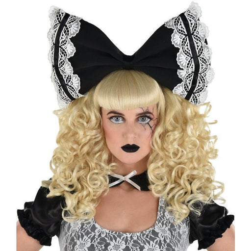 Adult Black & White Creepy Doll Bow Headband | 1 ct - Zurchers