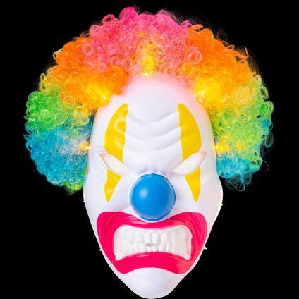 Adult Neon Circus Light - Up Angry Clown Plastic Mask with Colorful Wig | 1 ct - Zurchers