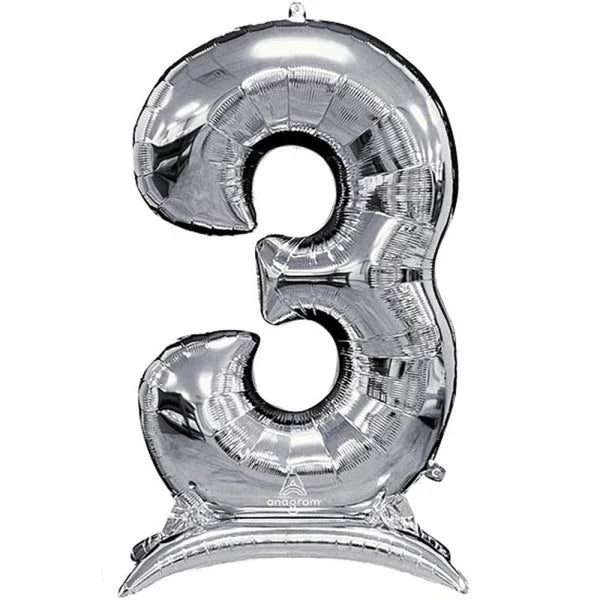Air Filled Silver Number Self Standing Balloons 54" | 1 ct - Zurchers