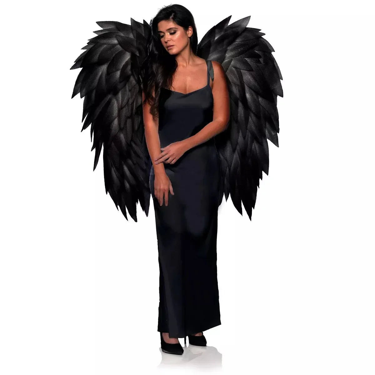 トリートユアセルフ angel wings long dress black A Woman in a Black Dress with Wings · Free Stock Photo