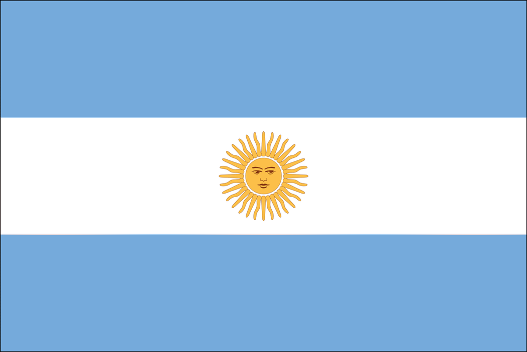Rectangular flag with three horizontal stripes: light blue on the top and bottom, and white in the center. A yellow sun emblem with a face and radiating rays is positioned in the middle of the white stripe.