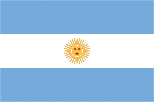Rectangular flag with three horizontal stripes: light blue on the top and bottom, and white in the center. A yellow sun emblem with a face and radiating rays is positioned in the middle of the white stripe.