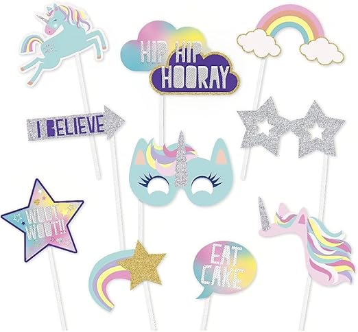 10ct Assorted Unicorn Photo booth Props