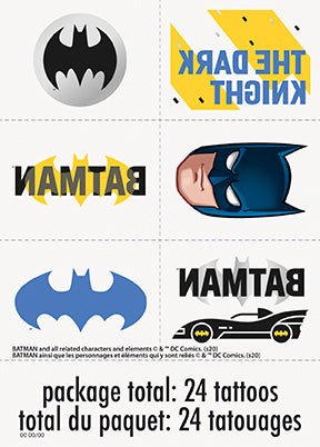 24ct Temporary Tattoos Batman - Party Supplies