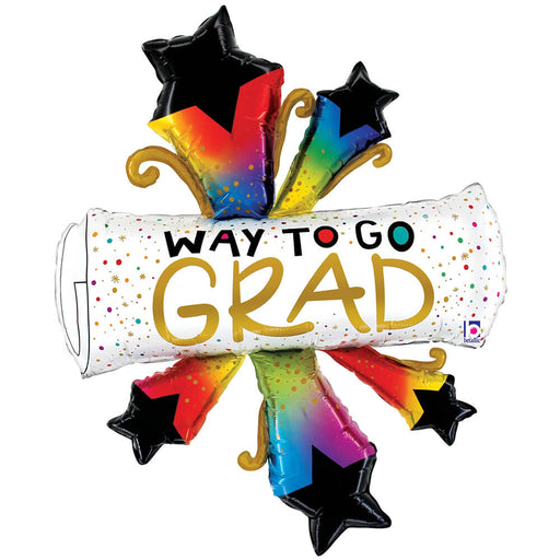 A 42-Inch Graduation Bursting Stars Grad Diploma SuperShape Balloon,