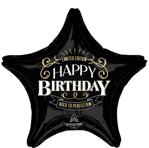 Black Star Happy Birthday Aged To Perfection Supershape Balloon 28" | 1ct
