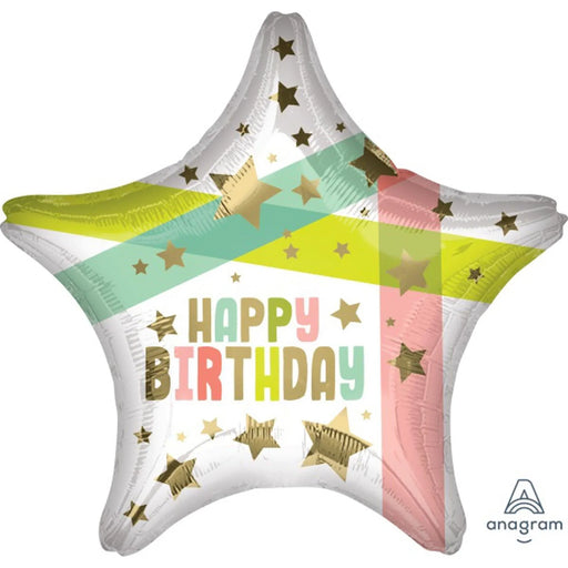 Birthday Gold Stars & Colors Mylar Balloons 18" | 1 ct - Zurchers