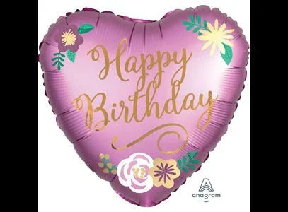 Birthday Satin Flowers Heart Shaped Mylar Balloon 18" | 1ct - Zurchers