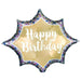 Happy Birthday Satin Gold Burst Supershape Balloon 35" | 1 ct - Zurchers