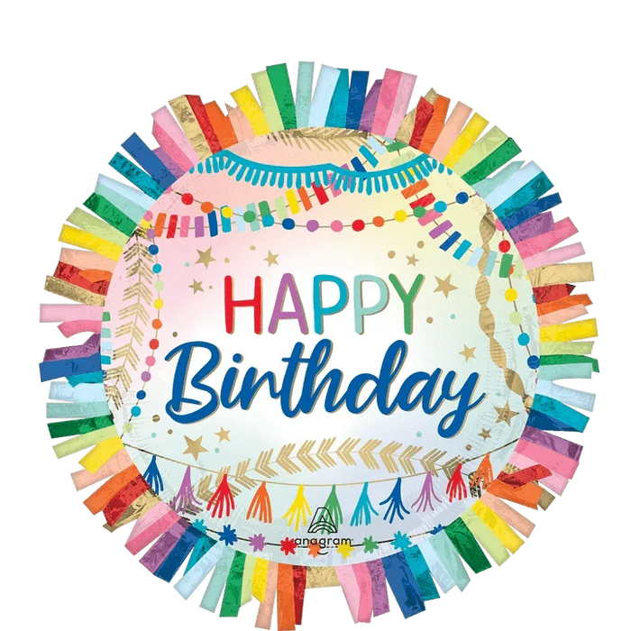 Birthday Streamers Fringe SuperShape Mylar Balloon, 24" | 1 ct - Zurchers