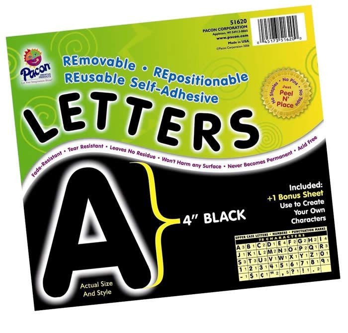 Black Self - Adhesive Letters, 4'' | 78 ct - Zurchers