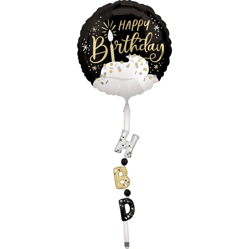 Black, Silver, & Gold Satin Birthday Airwalker Balloon | 1 ct - Zurchers