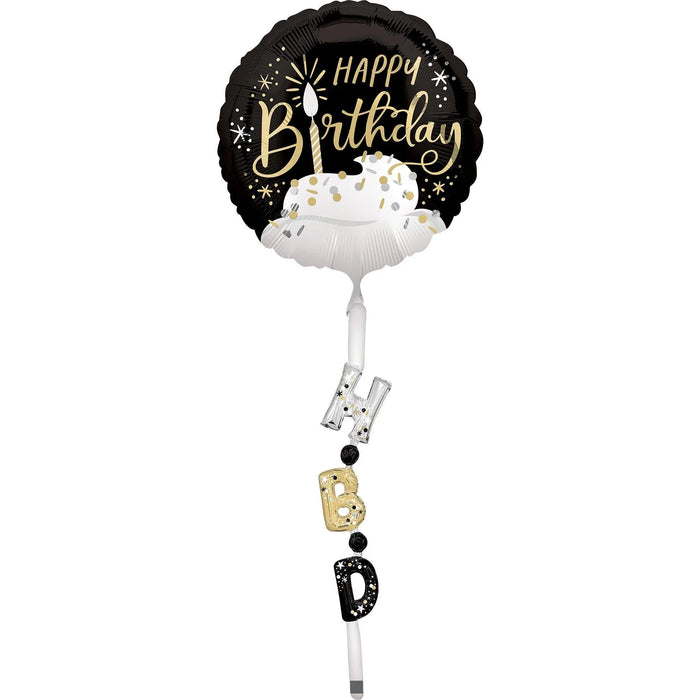 Black, Silver, & Gold Satin Birthday Airwalker Balloon | 1 ct - Zurchers