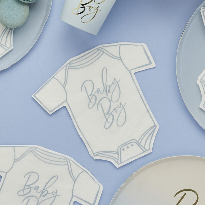 Blue Baby Boy Onesie Shaped Luncheon Napkins | 16ct - Zurchers