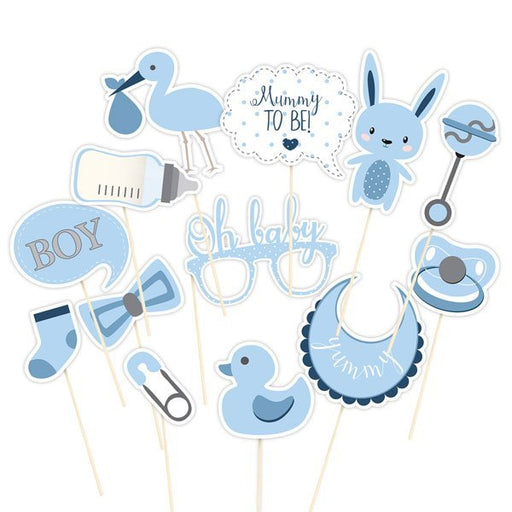 Blue Baby Shower Photo Booth Card Props | 13ct