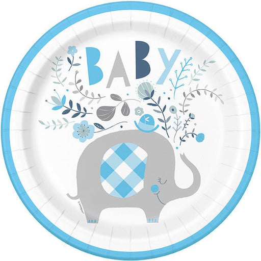 Blue Floral Elephant Round Plate 9in | 8ct