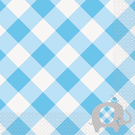 Blue Gingham Elephant Lunch Napkins | 16ct