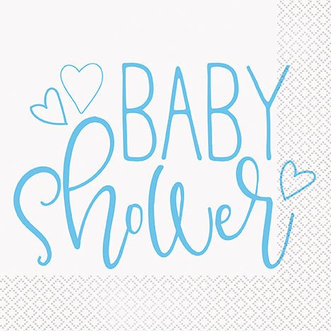 Blue Hearts Baby Shower Lunch Napkins | 16ct